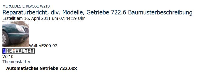 Infos Mercedes Motor, Getriebe – Reparaturbericht, div. Modelle, Getriebe 722.6 Baumusterbeschreibung